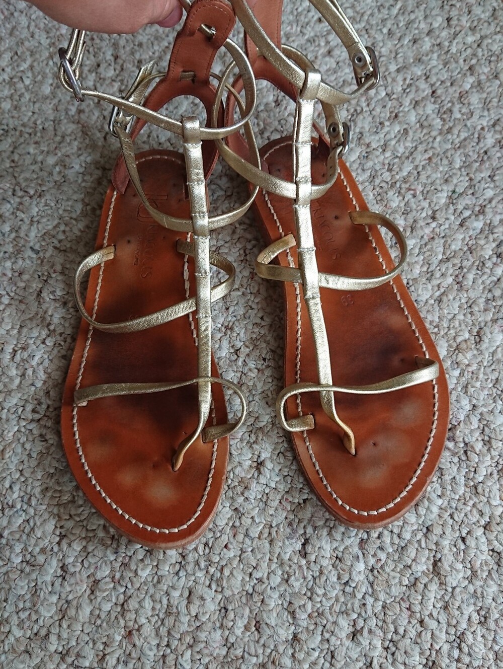 K.Jacques Antioche metallic gold tone Gladiator Sandals size 8.5